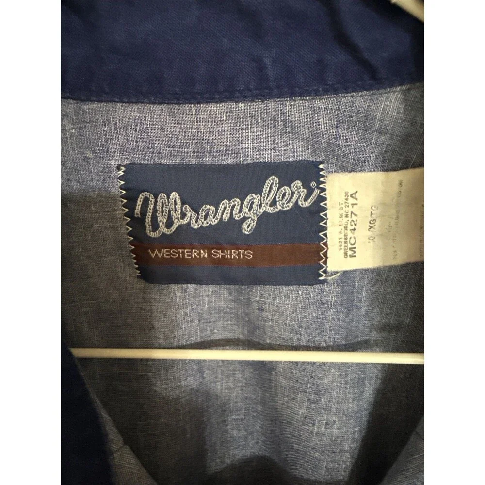 Wrangler Pearl Snap Western Shirt XL Cowboy Rodeo Aztec Southwestern Blue Vtg - Picture 5 of 9